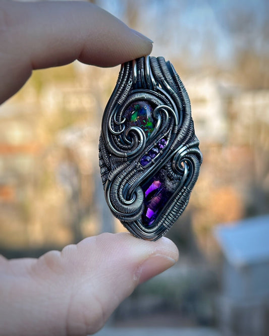 Purple Jammer // Amethyst Crystal // Fire Opal // Organic Wire Flow // Festival Jewelry // Oxidized Silver // Handmade Wire Art // Sexy Wrap