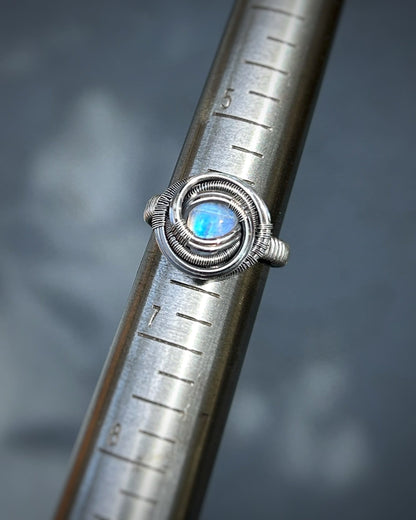 Moonstone Ring // Size 6 // Sterling Silver // Handmade Wire Wrap // Wrapped Ring // Festival Jewelry // Wire Flow // Art