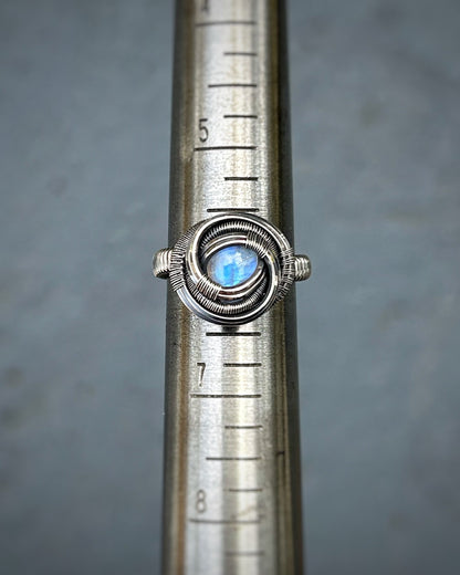Moonstone Ring // Size 6 // Sterling Silver // Handmade Wire Wrap // Wrapped Ring // Festival Jewelry // Wire Flow // Art
