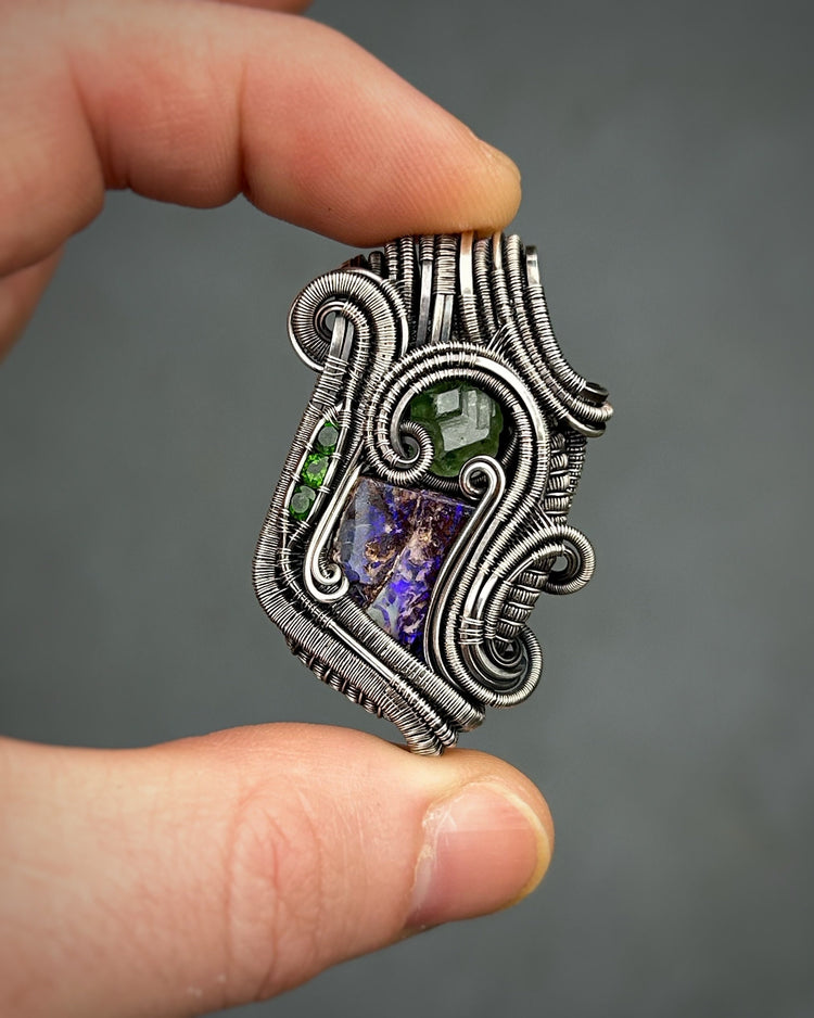 Purple Opal Jammer // Green Garnet // Organic Wire Flow // Festival Jewelry // Oxidized Silver // Handmade Wire Art // Sexy Wrap