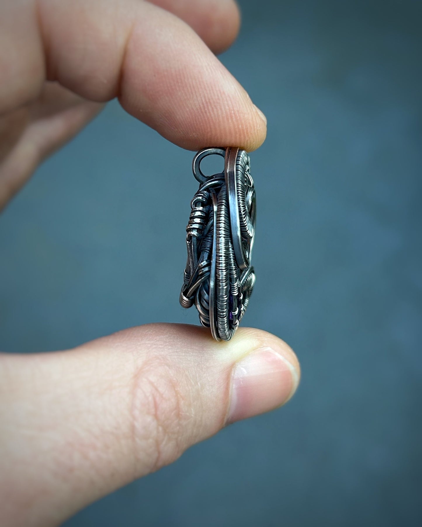 Circular Pendant // Purple Opal // Festival Jewelry // Wire Wrapped Pendant // Oxidized Silver // Amethyst // Organic Flow // Green