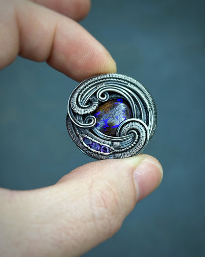 Circular Pendant // Purple Opal // Festival Jewelry // Wire Wrapped Pendant // Oxidized Silver // Amethyst // Organic Flow // Green