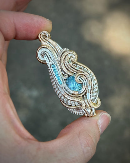 Blue Topaz // Sterling Silver // Gold fill // Two Tone // Festival Jewelry // Wire Wrapped Pendant // Handmade Necklace // One of a Kind