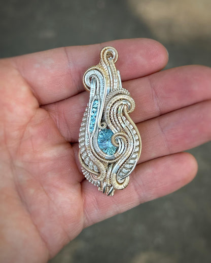 Blue Topaz // Sterling Silver // Gold fill // Two Tone // Festival Jewelry // Wire Wrapped Pendant // Handmade Necklace // One of a Kind