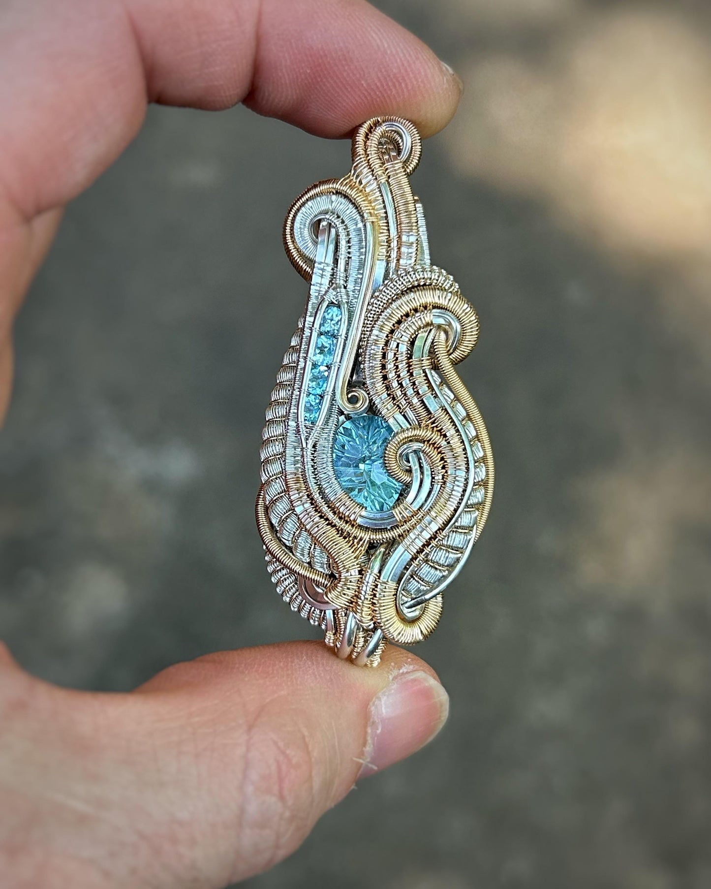 Blue Topaz // Sterling Silver // Gold fill // Two Tone // Festival Jewelry // Wire Wrapped Pendant // Handmade Necklace // One of a Kind