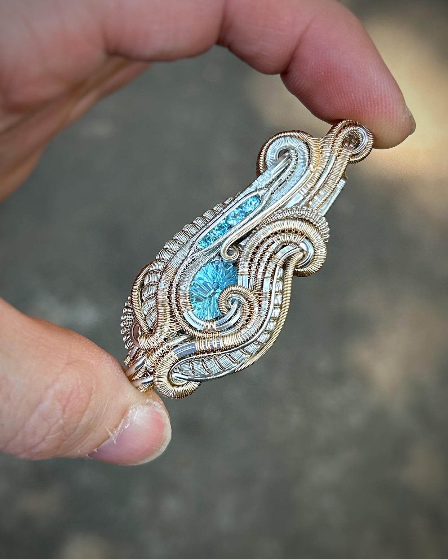 Blue Topaz // Sterling Silver // Gold fill // Two Tone // Festival Jewelry // Wire Wrapped Pendant // Handmade Necklace // One of a Kind