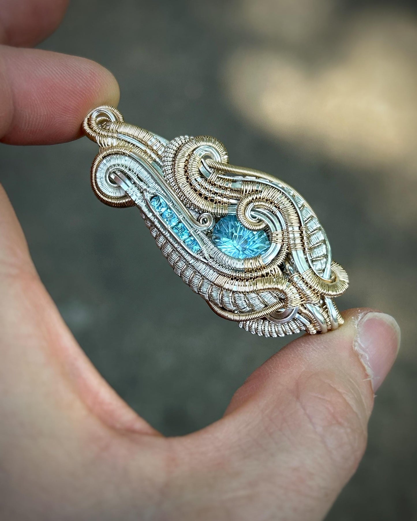 Blue Topaz // Sterling Silver // Gold fill // Two Tone // Festival Jewelry // Wire Wrapped Pendant // Handmade Necklace // One of a Kind