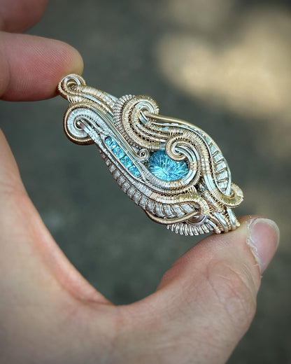 Blue Topaz // Sterling Silver // Gold fill // Two Tone // Festival Jewelry // Wire Wrapped Pendant // Handmade Necklace // One of a Kind
