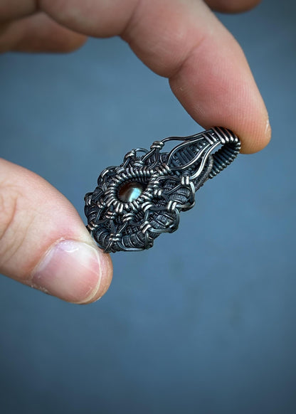 Symmetrical Pearl Pendant // Wire Wrapped // Oxidized/Polished Silver // Tahitian Black Pearl // Festival Jewelry // Sacred Geometry