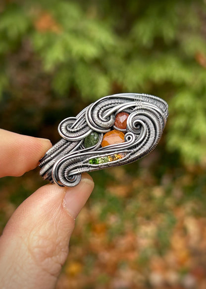 Autumnal Jammer Pendant // Garnet Crystals // Color Gradient // Festival Jewelry // Oxidized Silver Wire Wrap // Handmade Wire Art // Sexy