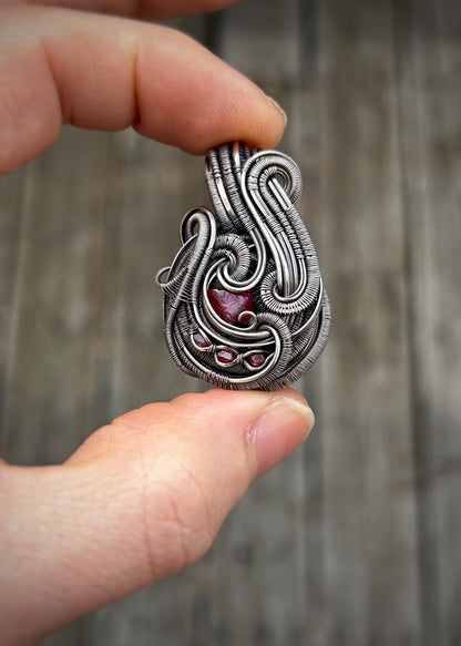 Red Monochromatic Pendant // Spinel Crystals // Wire Wrap // Festival Jewelry // Gems // Crystal // One of a Kind // Handmade Wire Art
