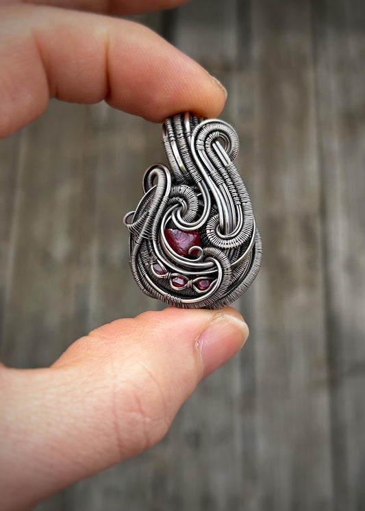 Red Monochromatic Pendant // Spinel Crystals // Wire Wrap // Festival Jewelry // Gems // Crystal // One of a Kind // Handmade Wire Art