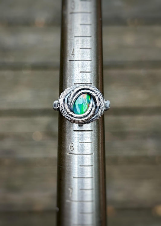 Opal Ring // Size 5 // Oxidized/Polished Sterling Silver // Wire Wrap // Ethiopian Opal // Comfortable // Handmade