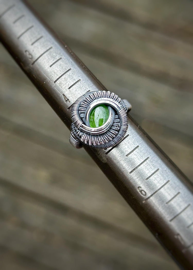 Tsavorite Garnet Ring // Size 4.5 // Oxidized/Polished Sterling Silver // Wire Wrap // Green Garnet // Comfortable // Handmade