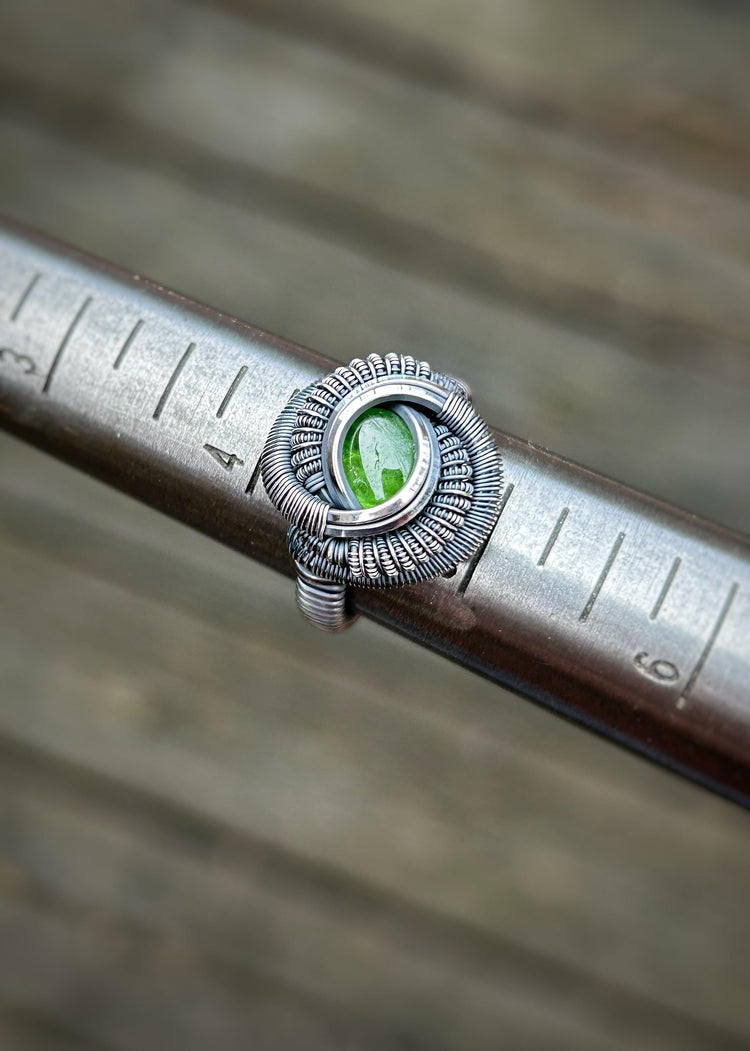 Tsavorite Garnet Ring // Size 4.5 // Oxidized/Polished Sterling Silver // Wire Wrap // Green Garnet // Comfortable // Handmade