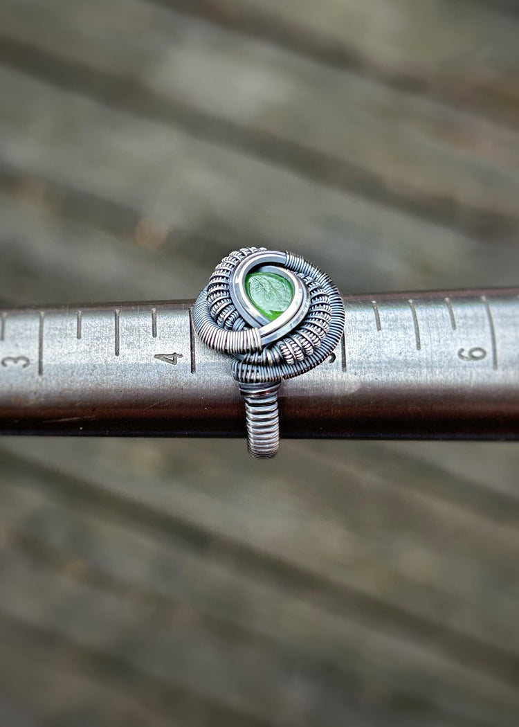 Tsavorite Garnet Ring // Size 4.5 // Oxidized/Polished Sterling Silver // Wire Wrap // Green Garnet // Comfortable // Handmade