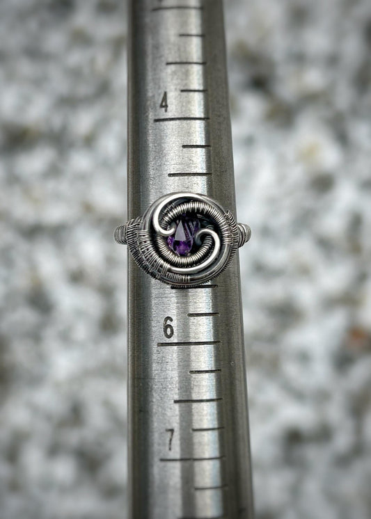 Amethyst Crystal // Size 5 // Oxidized/Polished Sterling Silver // Wire Wrap // Purple Crystal // Comfortable // Handmade