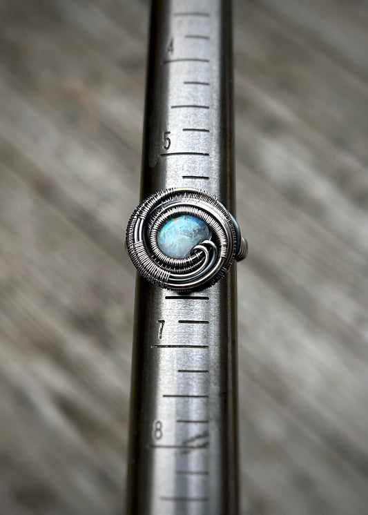Moonstone Ring // Size 6 // Oxidized/Polished Sterling Silver // Wire Wrap // Rainbow Moonstone // Comfortable // Handmade