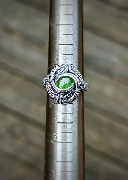 Tsavorite Garnet Ring // Size 4.5 // Oxidized/Polished Sterling Silver // Wire Wrap // Green Garnet // Comfortable // Handmade