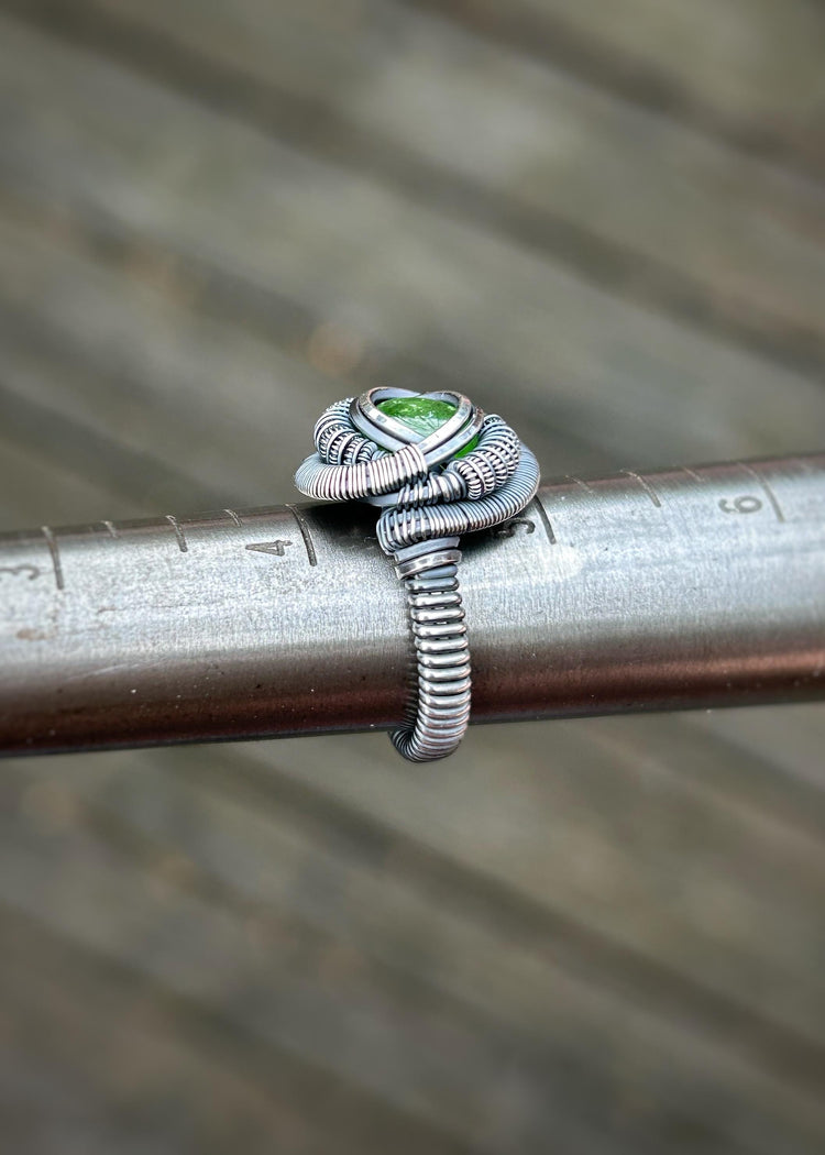 Tsavorite Garnet Ring // Size 4.5 // Oxidized/Polished Sterling Silver // Wire Wrap // Green Garnet // Comfortable // Handmade