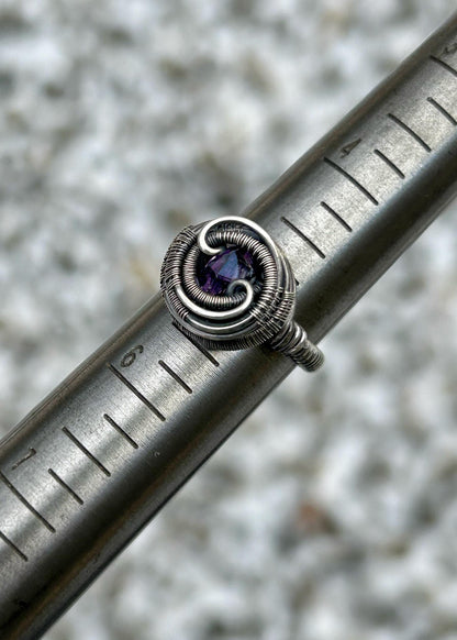 Amethyst Crystal // Size 5 // Oxidized/Polished Sterling Silver // Wire Wrap // Purple Crystal // Comfortable // Handmade