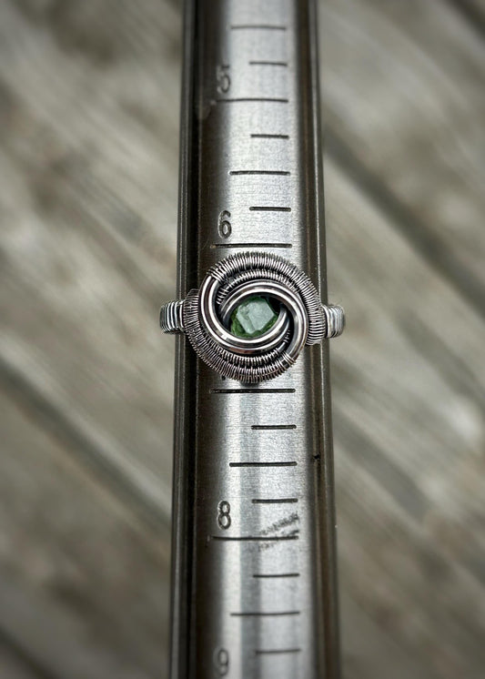 Green Garnet Crystal // Size 6.5 // Oxidized/Polished Sterling Silver // Wire Wrap // Demantoid Crystal // Comfortable // Handmade