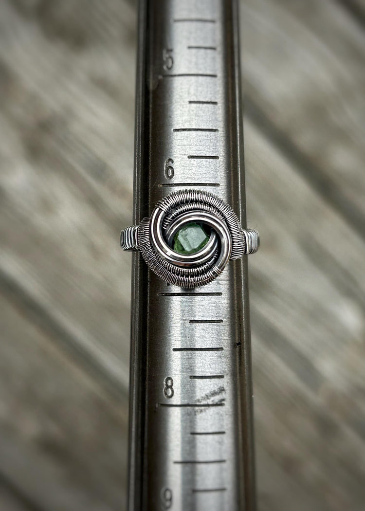 Green Garnet Crystal // Size 6.5 // Oxidized/Polished Sterling Silver // Wire Wrap // Demantoid Crystal // Comfortable // Handmade