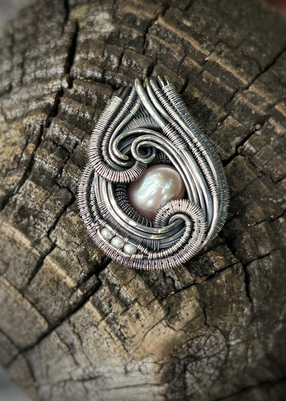 Pearl Pendant // Pearl Necklace // Freshwater Pearls // Wire Wrapped Pendant // Handmade // Festival Jewelry // Oxidized Sterling Silver