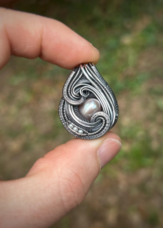 Pearl Pendant // Pearl Necklace // Freshwater Pearls // Wire Wrapped Pendant // Handmade // Festival Jewelry // Oxidized Sterling Silver