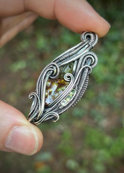 All Green Deer Creek Fire Agate Pendant // Demantoid Garnet // Peridot // Festival Jewelry // Oxidized Silver // Handmade Wire Art // Love