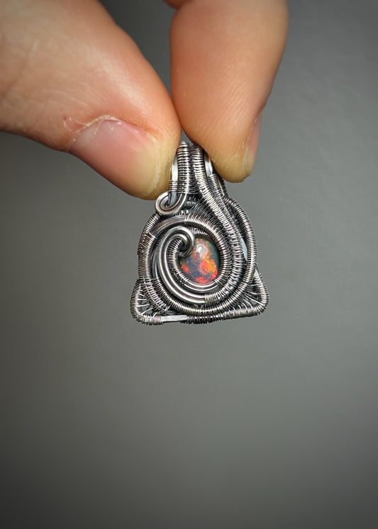 Triangular Opal Mini // Wire Wrapped Pendant // Ethiopian Welo Opal // Festival Jewelry // Oxidized Sterling Silver // Petite // Handmade