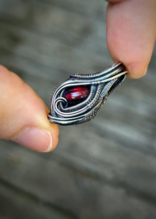 Red Opal Mini Pendant // Wire Wrap // Sterling Silver // Oxidized // Festival Jewelry // Handmade Wire Art // Elegant // One of a kind