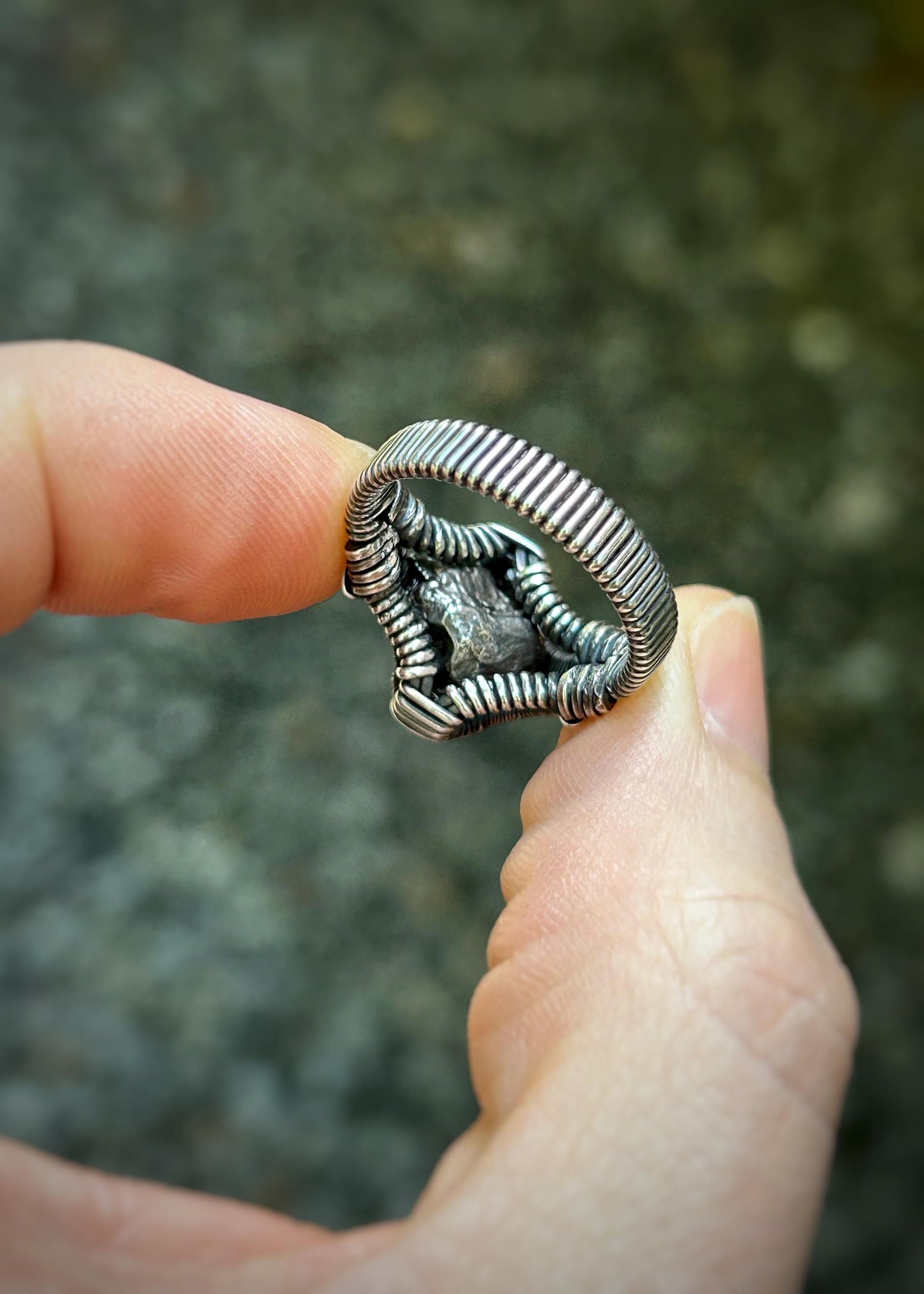 Meteorite Ring // Size 7.5 // Oxidized/Polished Sterling Silver // Wire Wrap // One of a Kind // Comfortable // Handmade
