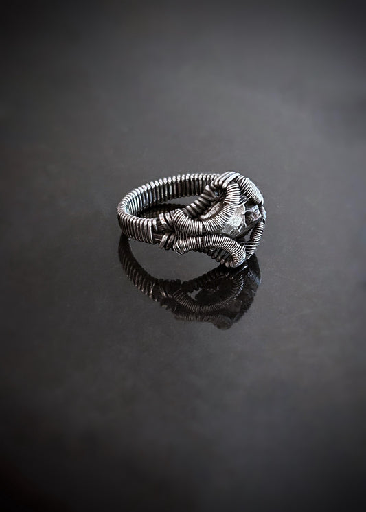 Meteorite Ring // Size 7.5 // Oxidized/Polished Sterling Silver // Wire Wrap // One of a Kind // Comfortable // Handmade