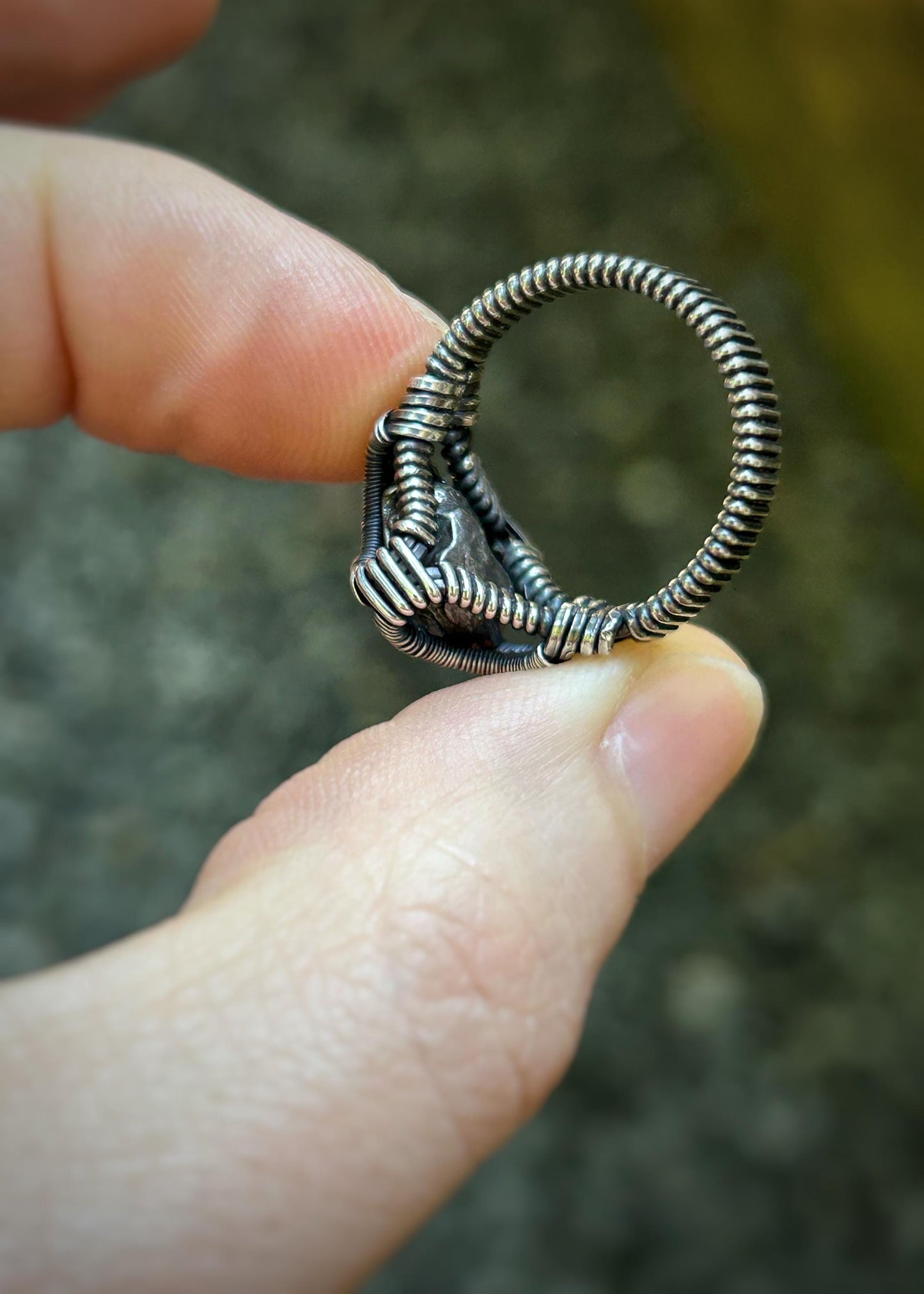 Meteorite Ring // Size 7.5 // Oxidized/Polished Sterling Silver // Wire Wrap // One of a Kind // Comfortable // Handmade