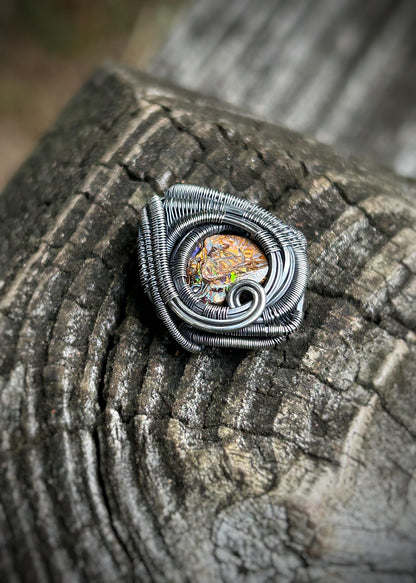 mini Boulder Opal pendant // Wire Wrap // Handmade Jewelry // Festival // Oxidized Sterling Silver // Elegant // One of a Kind // Fire Opal