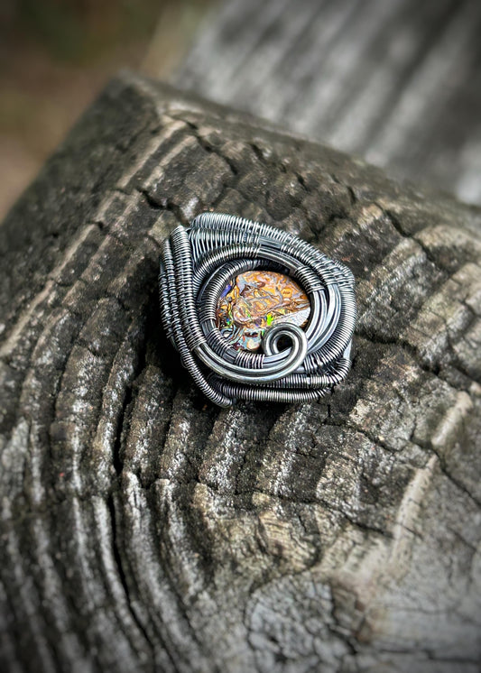 mini Boulder Opal pendant // Wire Wrap // Handmade Jewelry // Festival // Oxidized Sterling Silver // Elegant // One of a Kind // Fire Opal