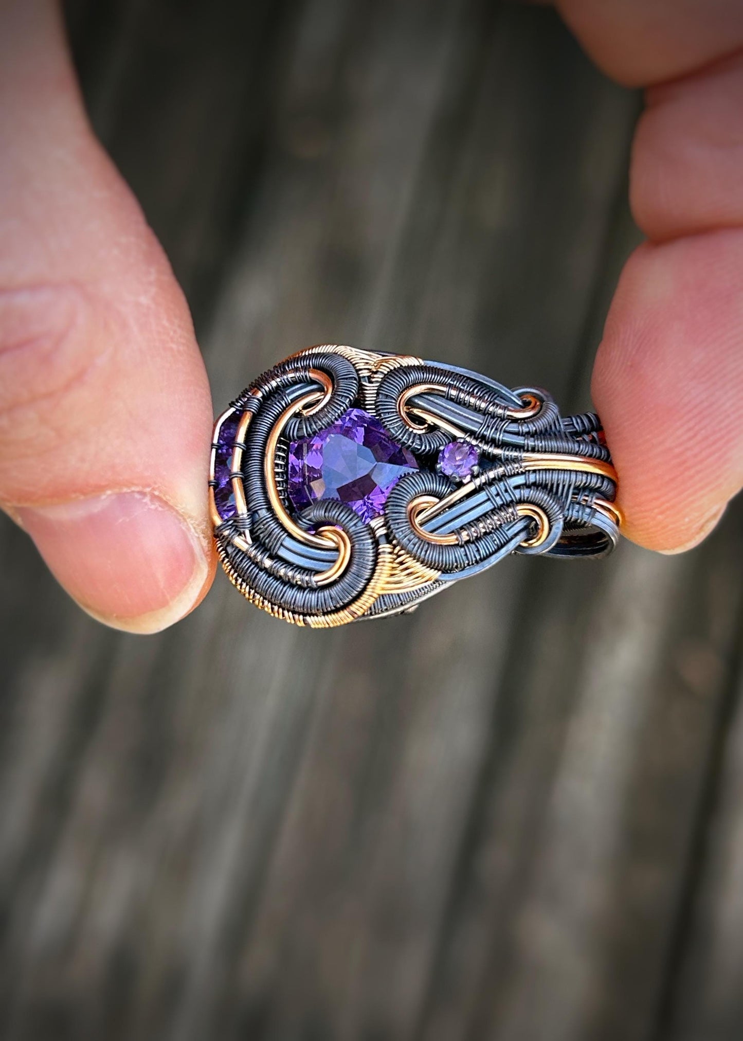 Purple Symmetry // Amethyst Jammer // Aquarius // Oxidized Silver // Mixed Metals // Goldfilled // Pendant // Festival Jewelry // Wire Wrap