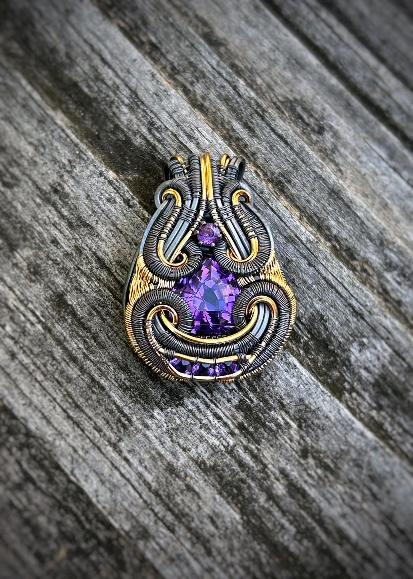 Purple Symmetry // Amethyst Jammer // Aquarius // Oxidized Silver // Mixed Metals // Goldfilled // Pendant // Festival Jewelry // Wire Wrap