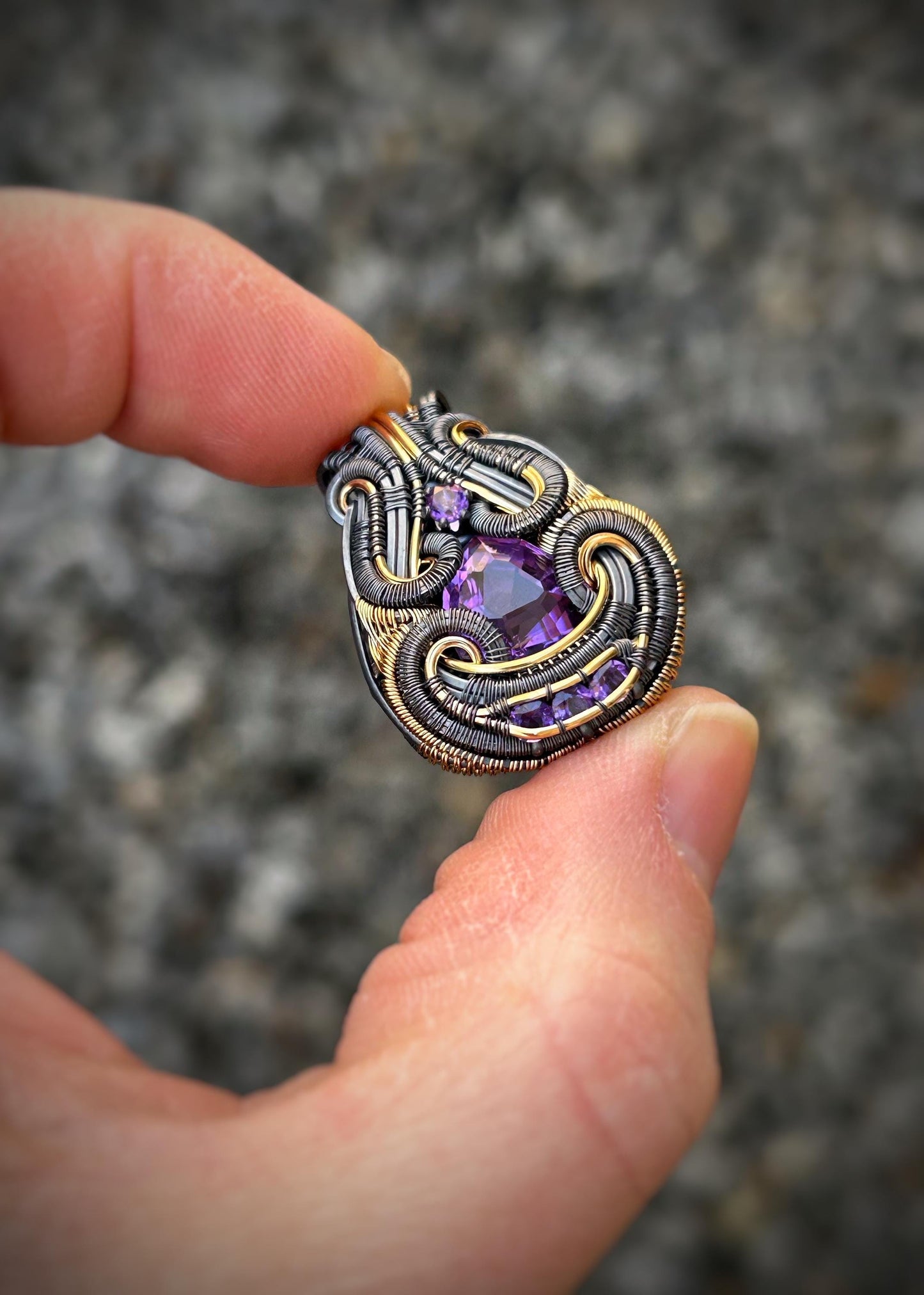 Purple Symmetry // Amethyst Jammer // Aquarius // Oxidized Silver // Mixed Metals // Goldfilled // Pendant // Festival Jewelry // Wire Wrap