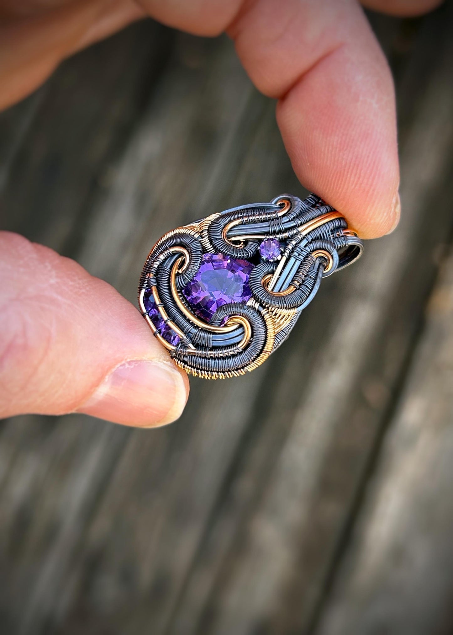 Purple Symmetry // Amethyst Jammer // Aquarius // Oxidized Silver // Mixed Metals // Goldfilled // Pendant // Festival Jewelry // Wire Wrap