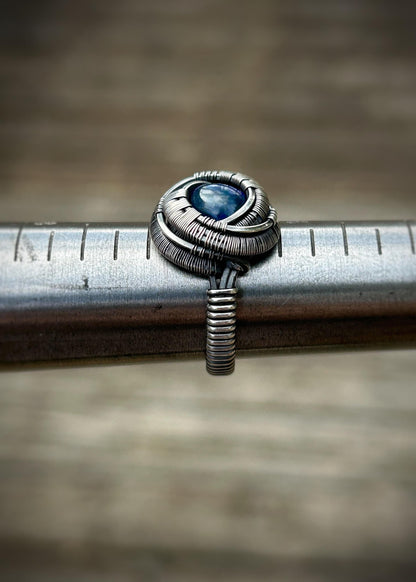 Whirlpool // Blue Spiral // Ethiopian Opal Ring // Wire Wrapped Ring // Oxidized Sterling Silver // Handmade // Size 6.5 // Comfy