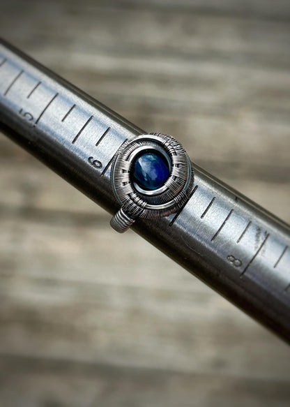 Whirlpool // Blue Spiral // Ethiopian Opal Ring // Wire Wrapped Ring // Oxidized Sterling Silver // Handmade // Size 6.5 // Comfy