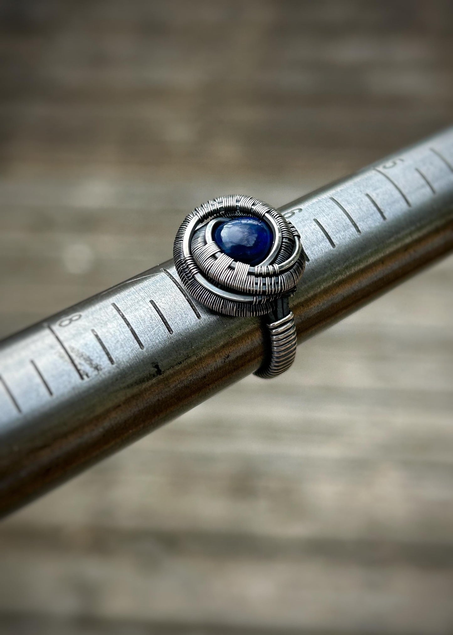 Whirlpool // Blue Spiral // Ethiopian Opal Ring // Wire Wrapped Ring // Oxidized Sterling Silver // Handmade // Size 6.5 // Comfy