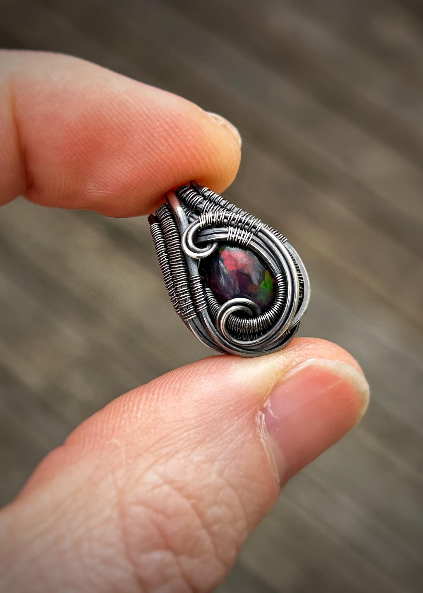 Petite Opal Mini // Ethiopian Welo Opal // Oxidized Sterling Silver // Festival Jewelry // Wire Wrapped Pendant // One of a Kind // Sexy