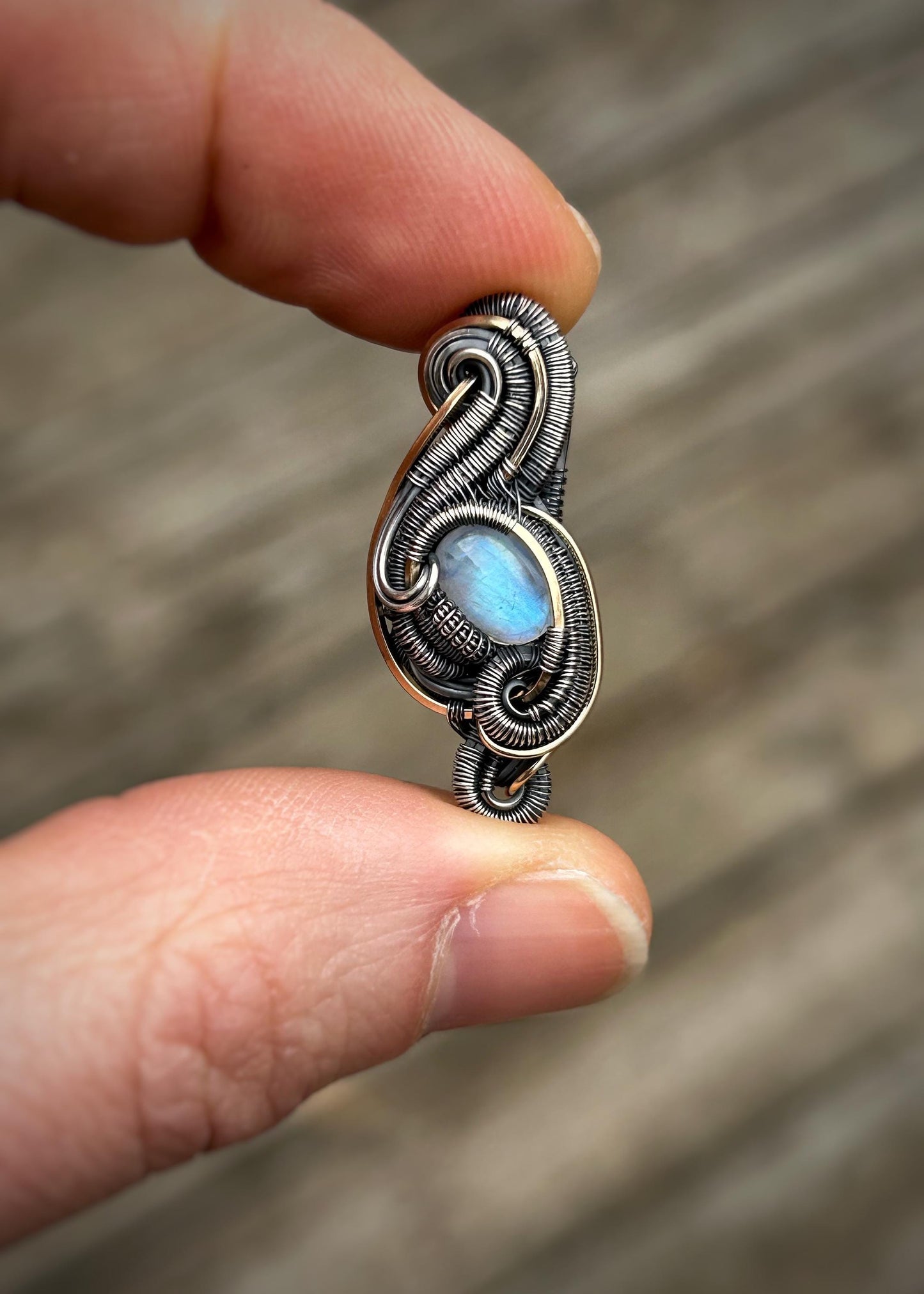 Moonstone Bird // Rainbow Moonstone Mini Pendant // Wire Wrap // Oxidized Silver // 14k Goldfilled // Petite // One of a Kind // Jewelry