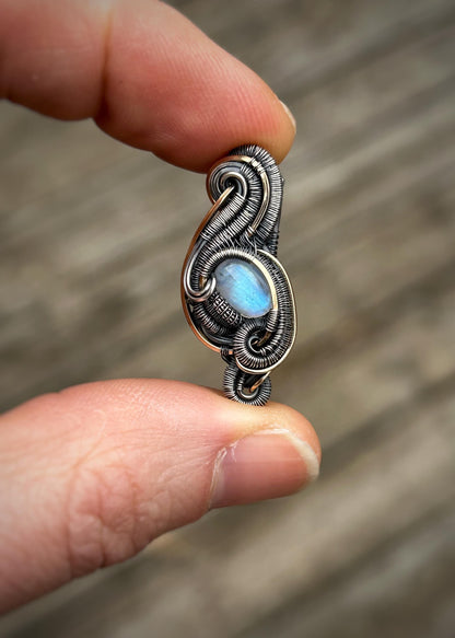 Moonstone Bird // Rainbow Moonstone Mini Pendant // Wire Wrap // Oxidized Silver // 14k Goldfilled // Petite // One of a Kind // Jewelry