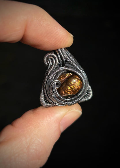 Fire Agate Triangle Pendant // Oxidized Sterling Silver // Festival Jewelry // Handmade Wire Art // Organic Flow // One of a Kind