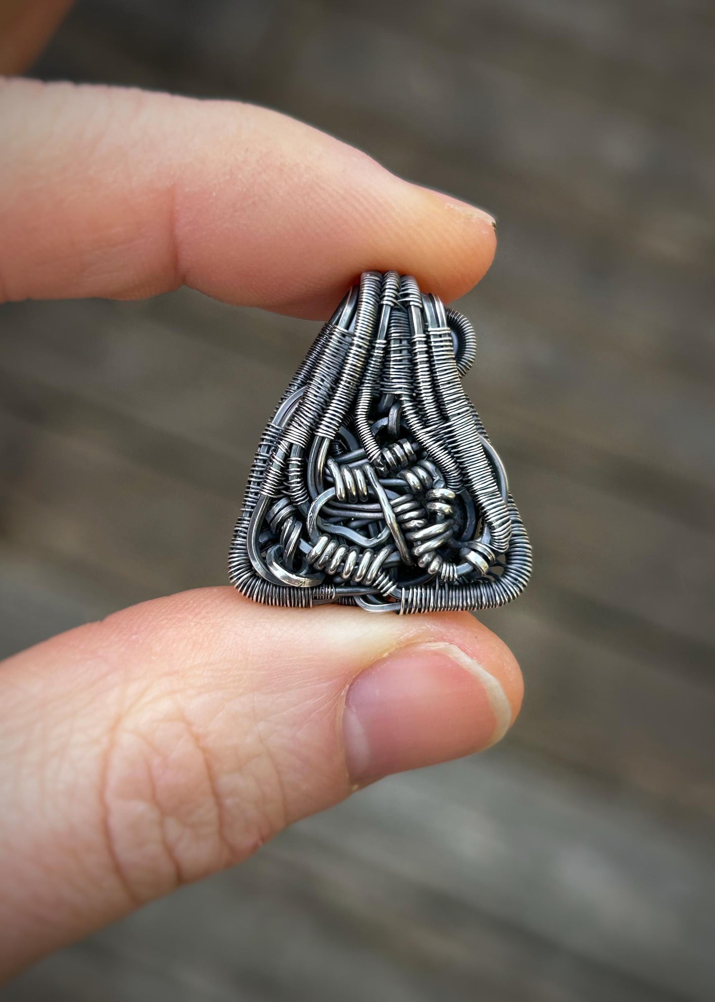 Fire Agate Triangle Pendant // Oxidized Sterling Silver // Festival Jewelry // Handmade Wire Art // Organic Flow // One of a Kind