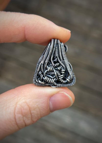 Fire Agate Triangle Pendant // Oxidized Sterling Silver // Festival Jewelry // Handmade Wire Art // Organic Flow // One of a Kind